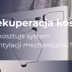 Rekuperacja koszt: ile kosztuje system wentylacji mechanicznej? Białe urządzenie z przewodami i tekstem.