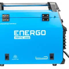 Niebieska spawarka ENERGO MATIC 208 z uchwytem i widocznym kablem.