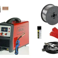 Spawarka IDEAL EXPERT z akcesoriami: drut, rękawice, spray. Powermat to firma oferująca sprzęt spawalniczy.