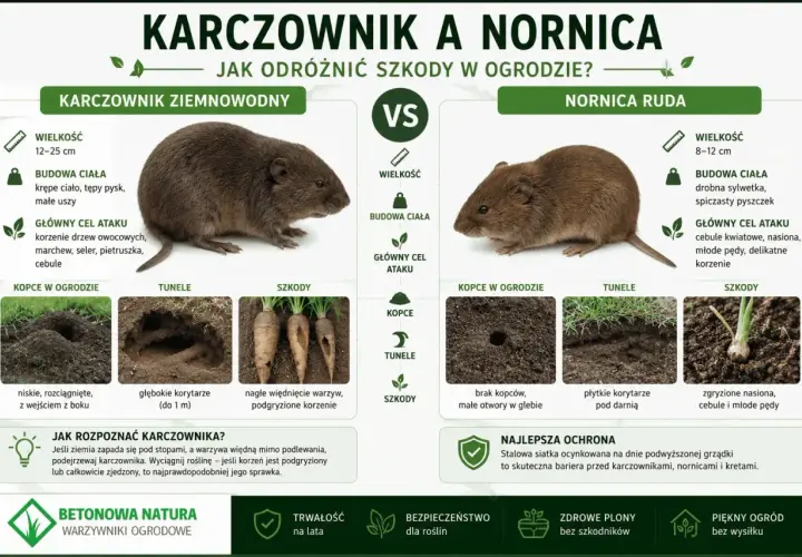 Karczownik ziemnowodny i nornica ruda - jak odróżnić szkody w ogrodzie? Stalowa siatka to skuteczna bariera przed szkodnikami, w tym karczownikami.
