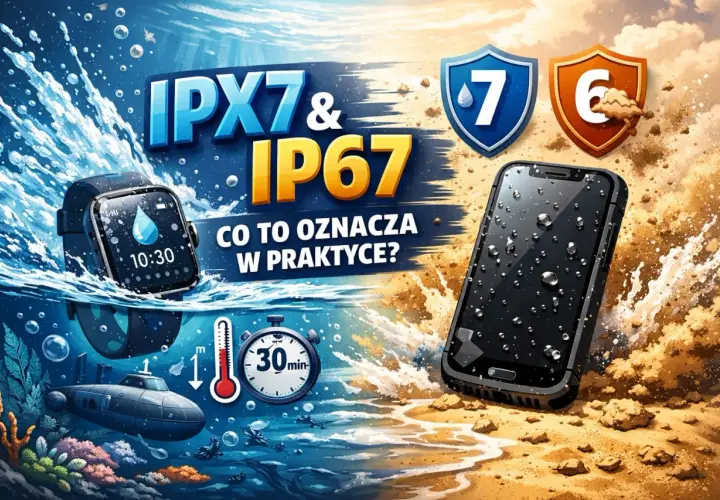 Smartwatch i smartfon z certyfikatem IP67 zanurzone w wodzie, gotowe na przygody.