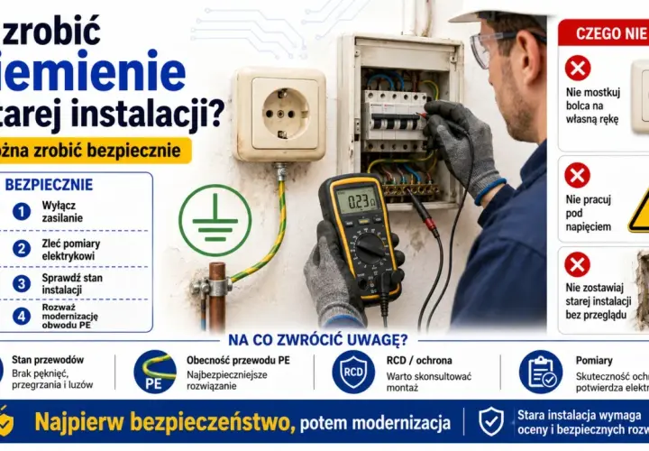 Jak zrobić uziemienie w starej instalacji? Elektryk sprawdza instalację multimetrem, pokazuje bezpieczne kroki i czego unikać.