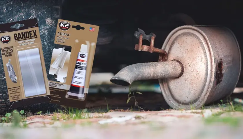 Zestaw do naprawy tłumika: taśma Bandex i cement MeFix. Szybka i tania wymiana tłumika, gdy liczy się cena.