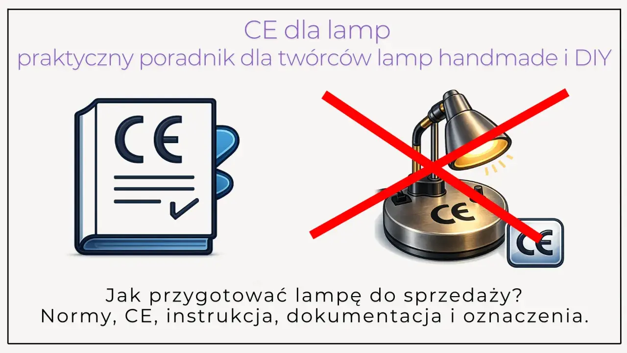Poradnik o normach i oznaczeniach CE dla lamp. Lampka z przekreślonym symbolem CE sugeruje, że nie spełnia wymogów.
