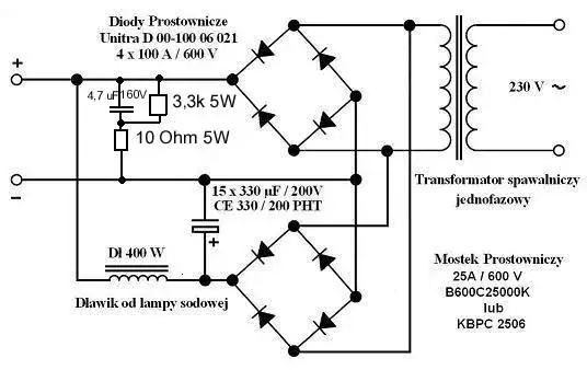 Schemat elektryczny spawarki transformatorowej DIY