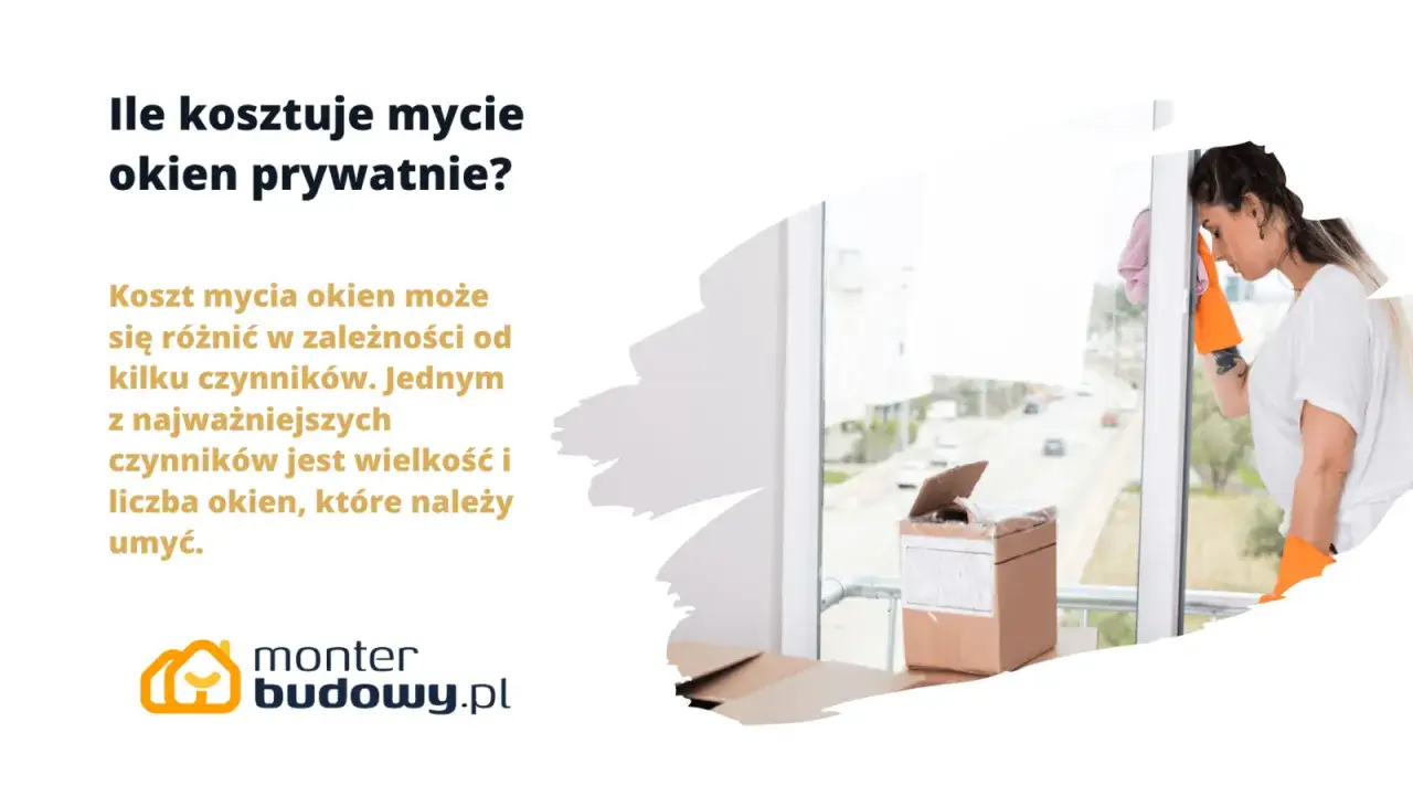Ile kosztuje mycie okien? Kobieta w pomarańczowych rękawiczkach myje okno. Koszt zależy od wielkości i liczby szyb.