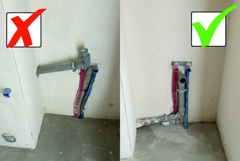 przykładowy punkt hydrauliczny w ścianie, instalacja wodno-kanalizacyjna