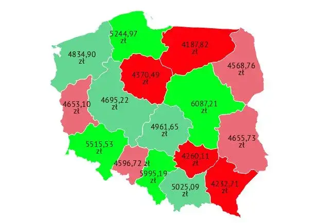 mapa Polski zarobki spawaczy województwa